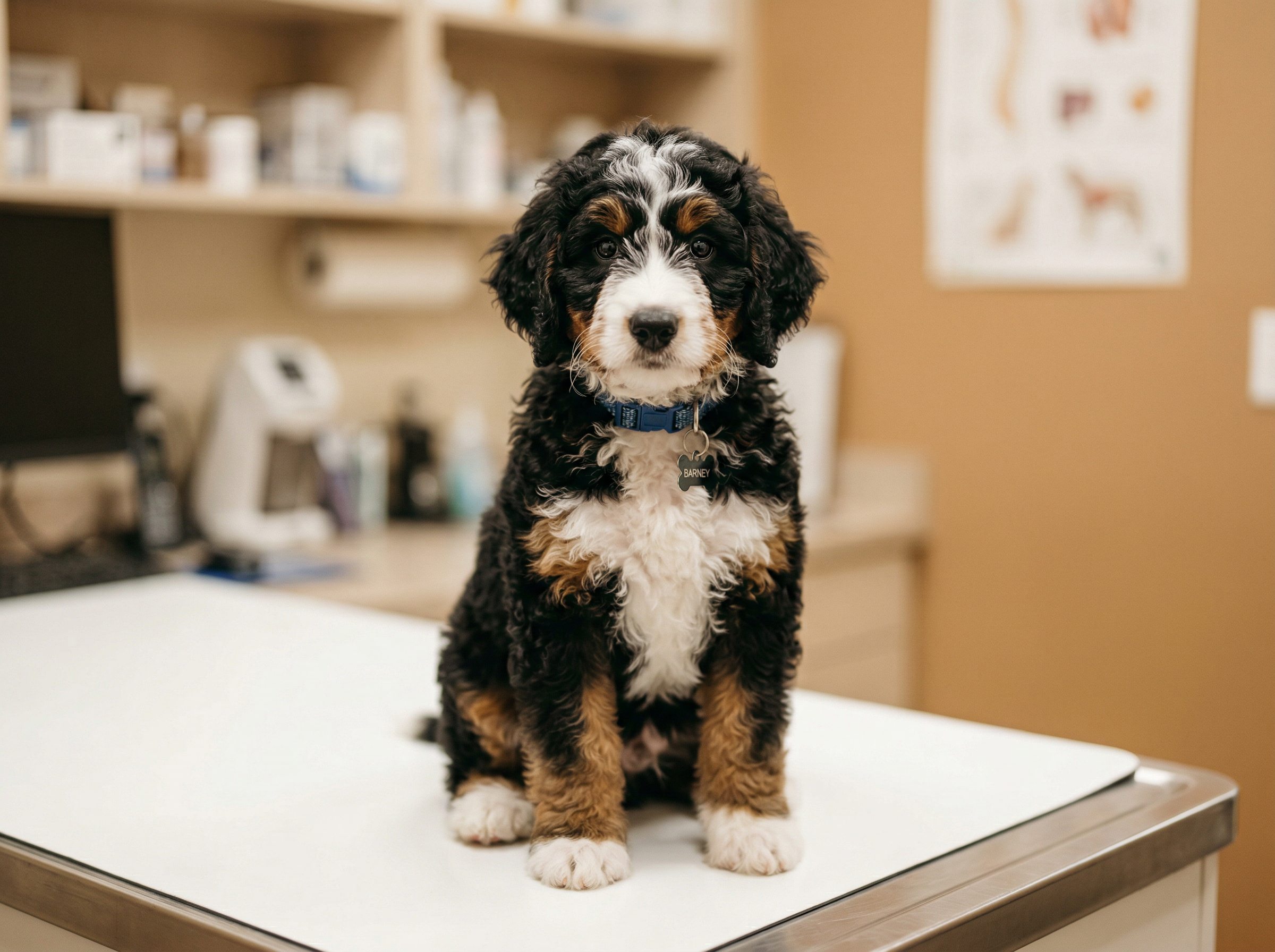 Premier Pups veterinarian completing final health evaluation before puppy placement