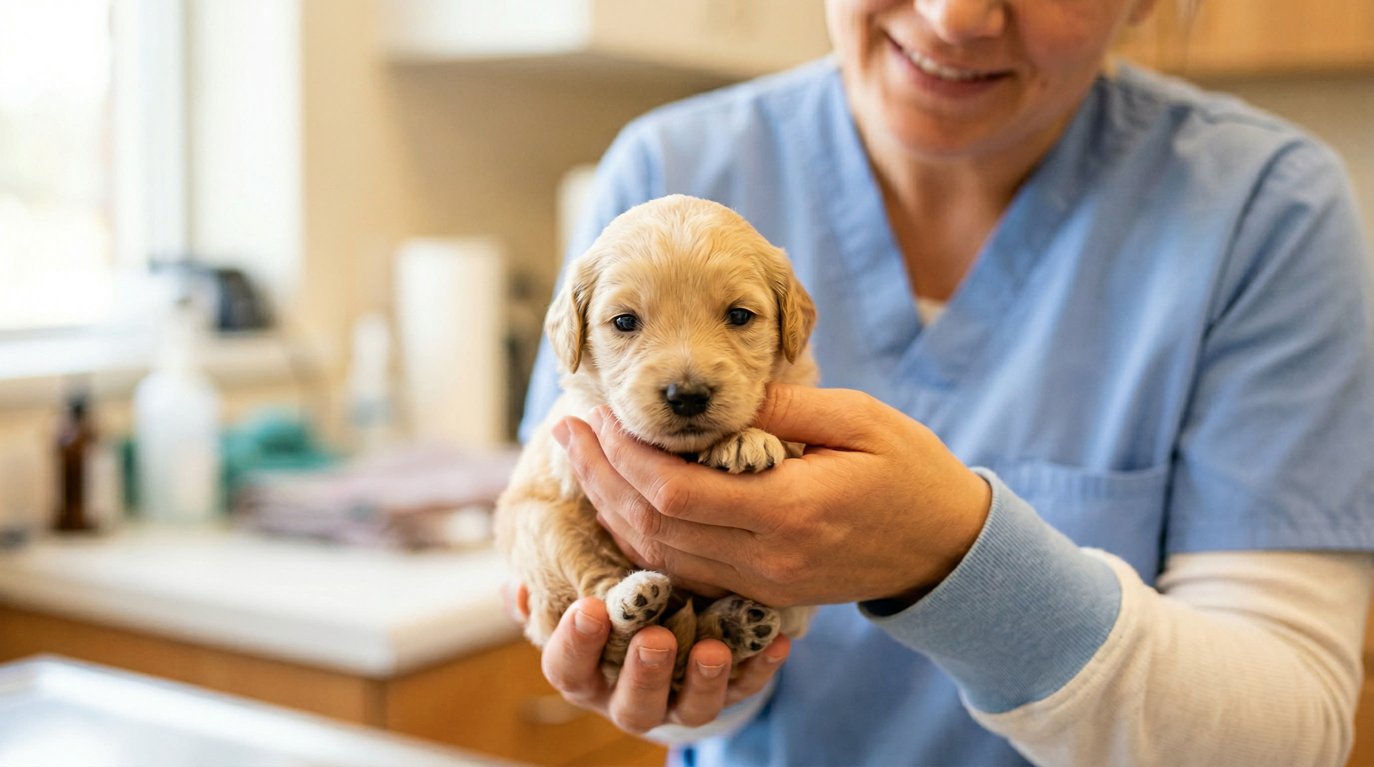 Licensed veterinarian conducting health oversight for a Premier Pups litter