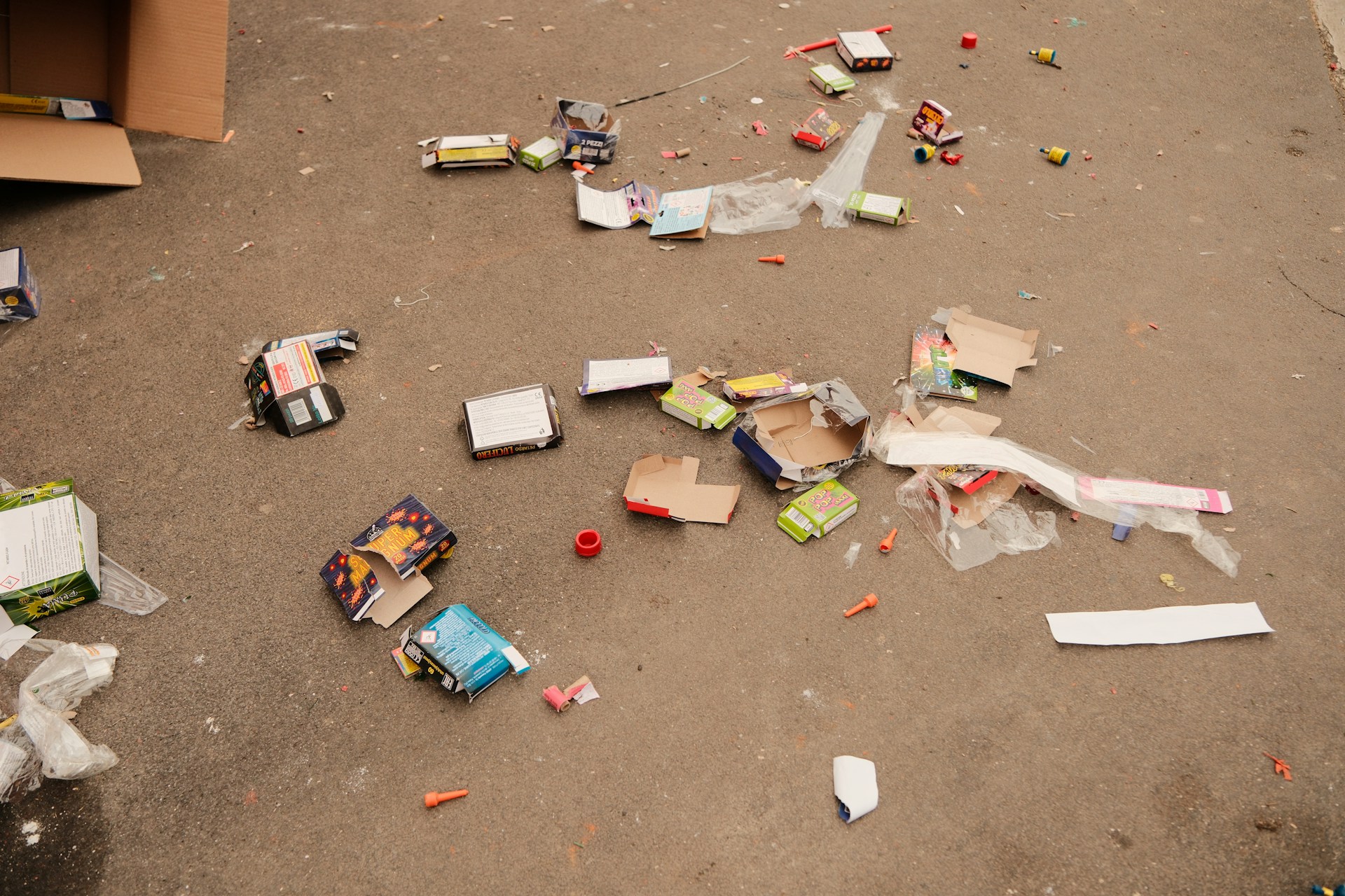 after 4th of July firework shells and debris on the ground