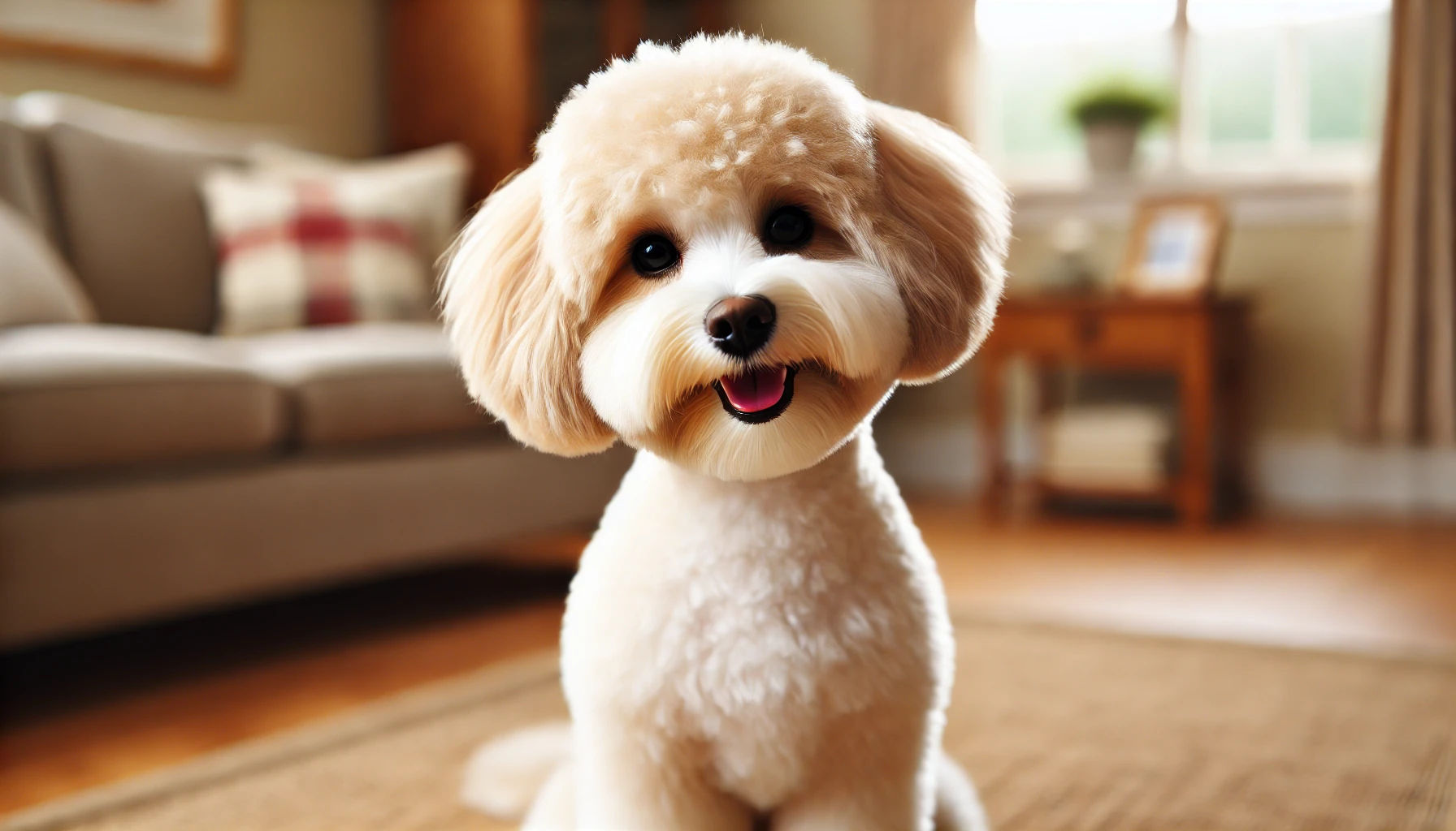  image of a Maltipoo with a Puppy Cut. The dog's coat is evenly trimmed to 1-2 inches all over