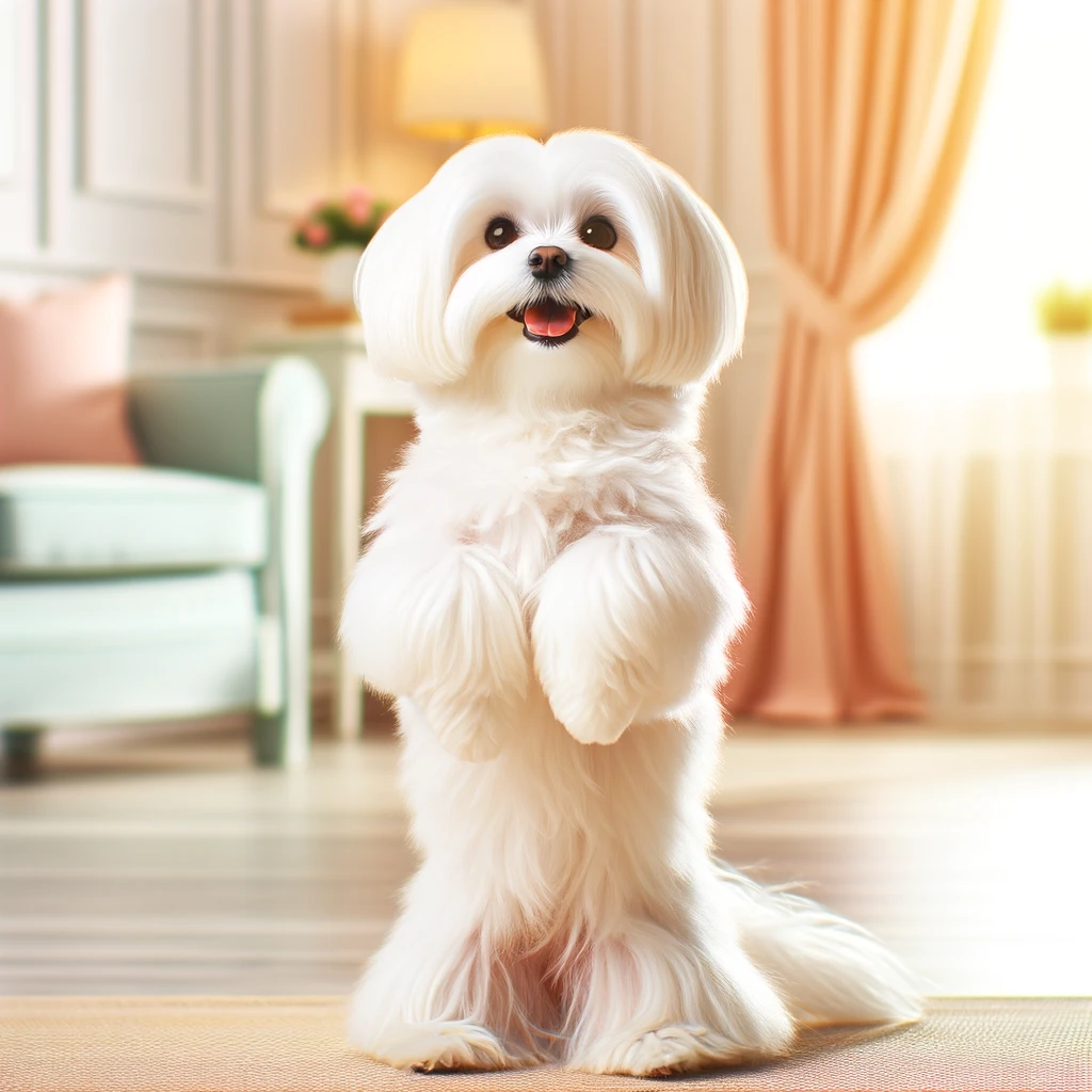 a maltese dog standing on two legs