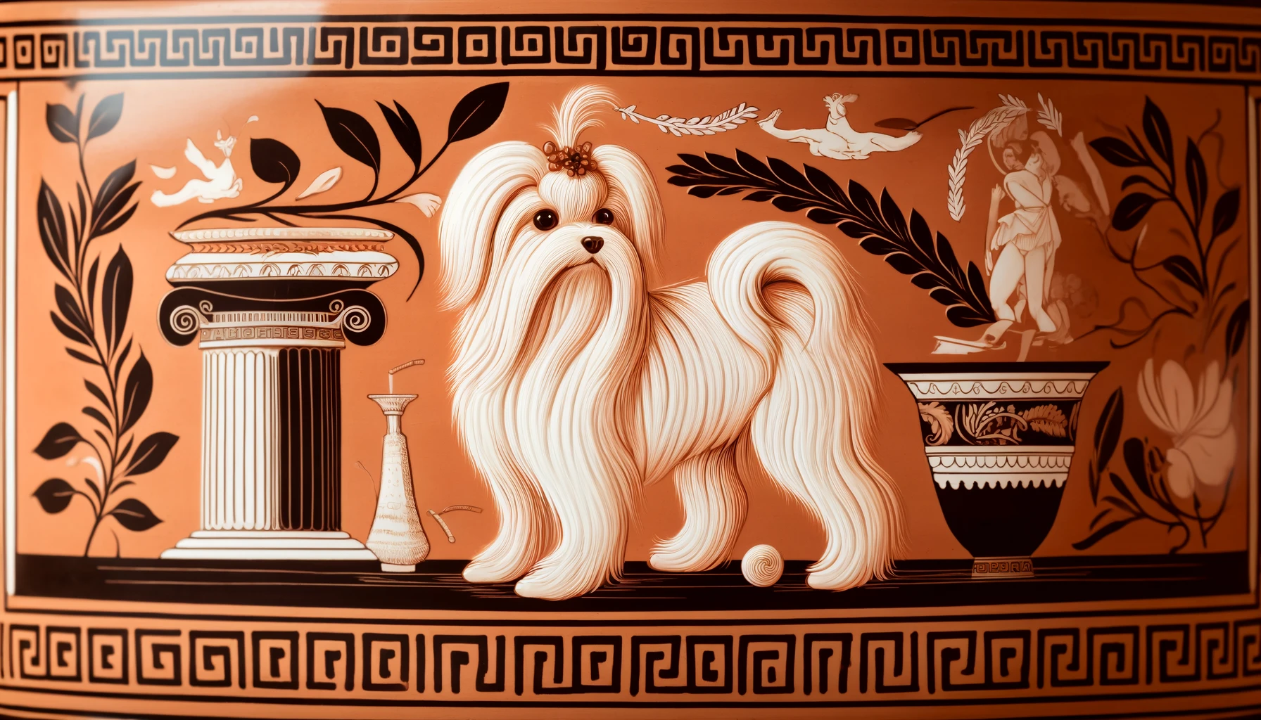 an Ancient Greek artifact portraying a maltese dog