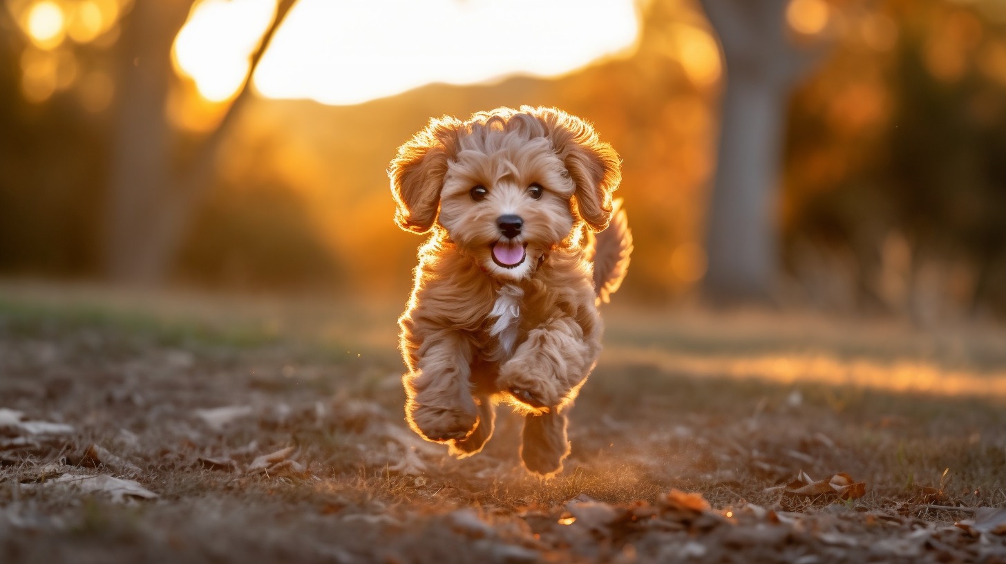 exited Cavapoo dog on a walk outside