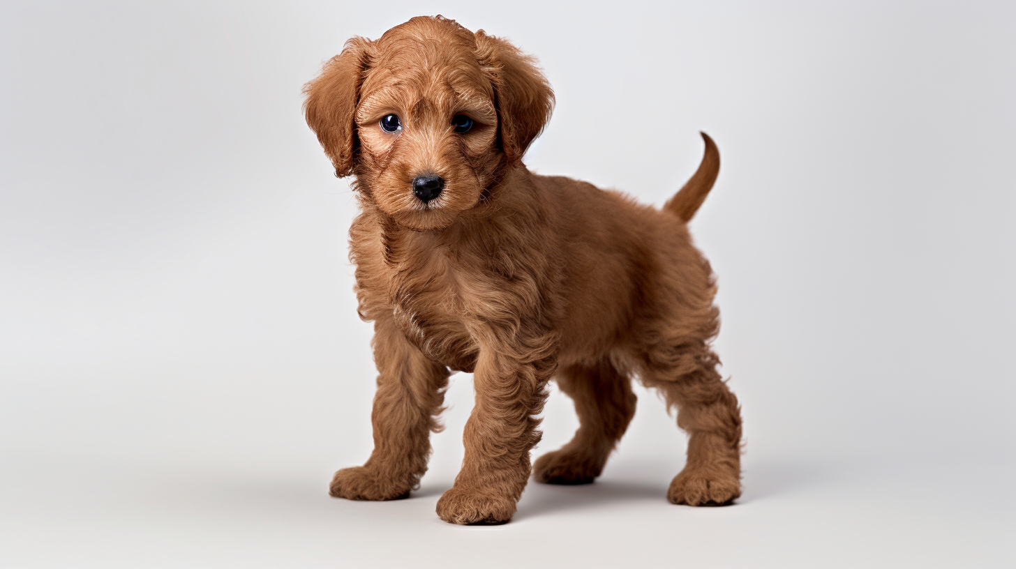 brown Labradoodle puppy on white background