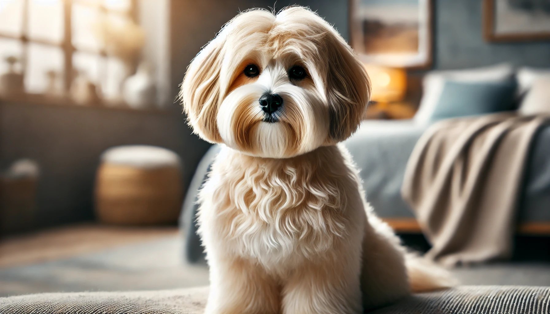  image of a Maltipoo with a Long & Layered Cut. The dog's coat is trimmed to 2-4 inches with soft, blended layers