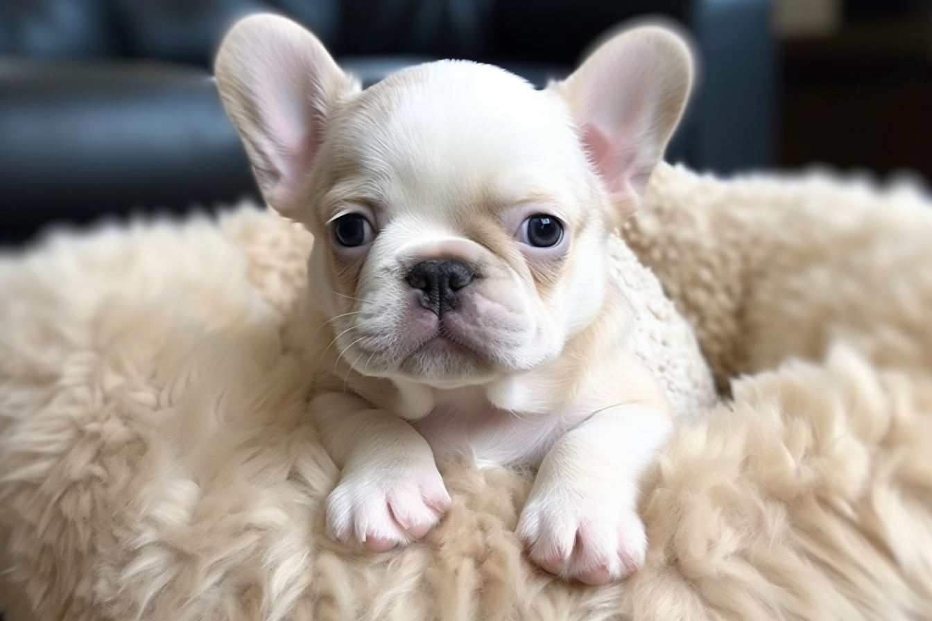 cute white Fluffy French Bulldog puppy