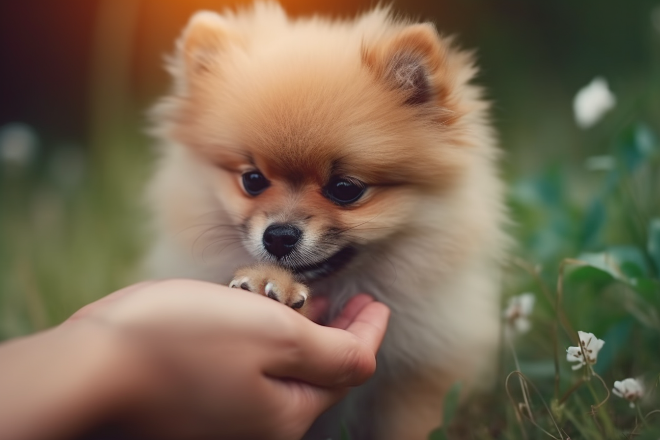Adorable teacup Pomeranian with a fluffy coat epitome of cuteness