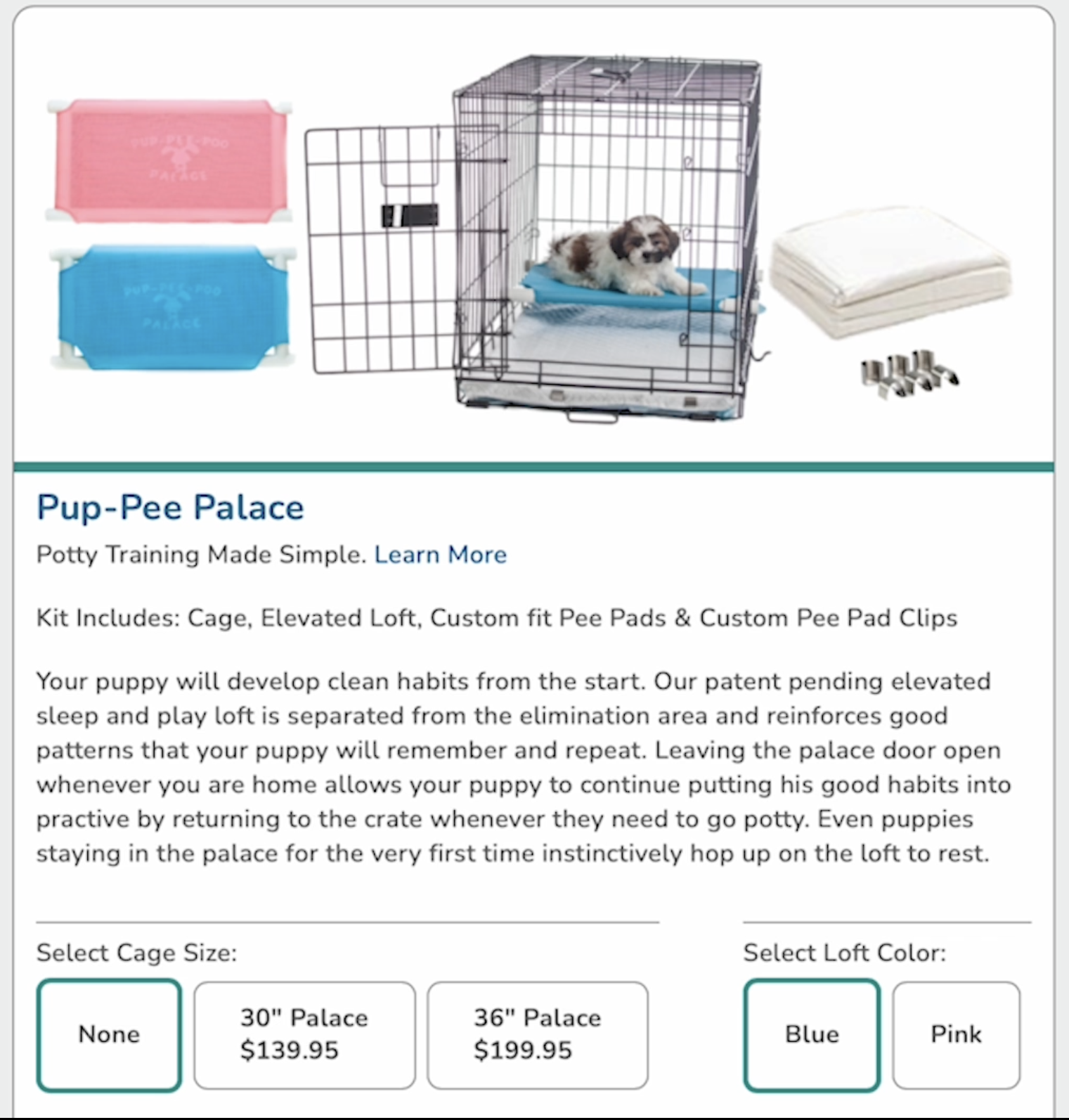 picture with information about pup-pee-palace when adopting a puppy through premier pups
