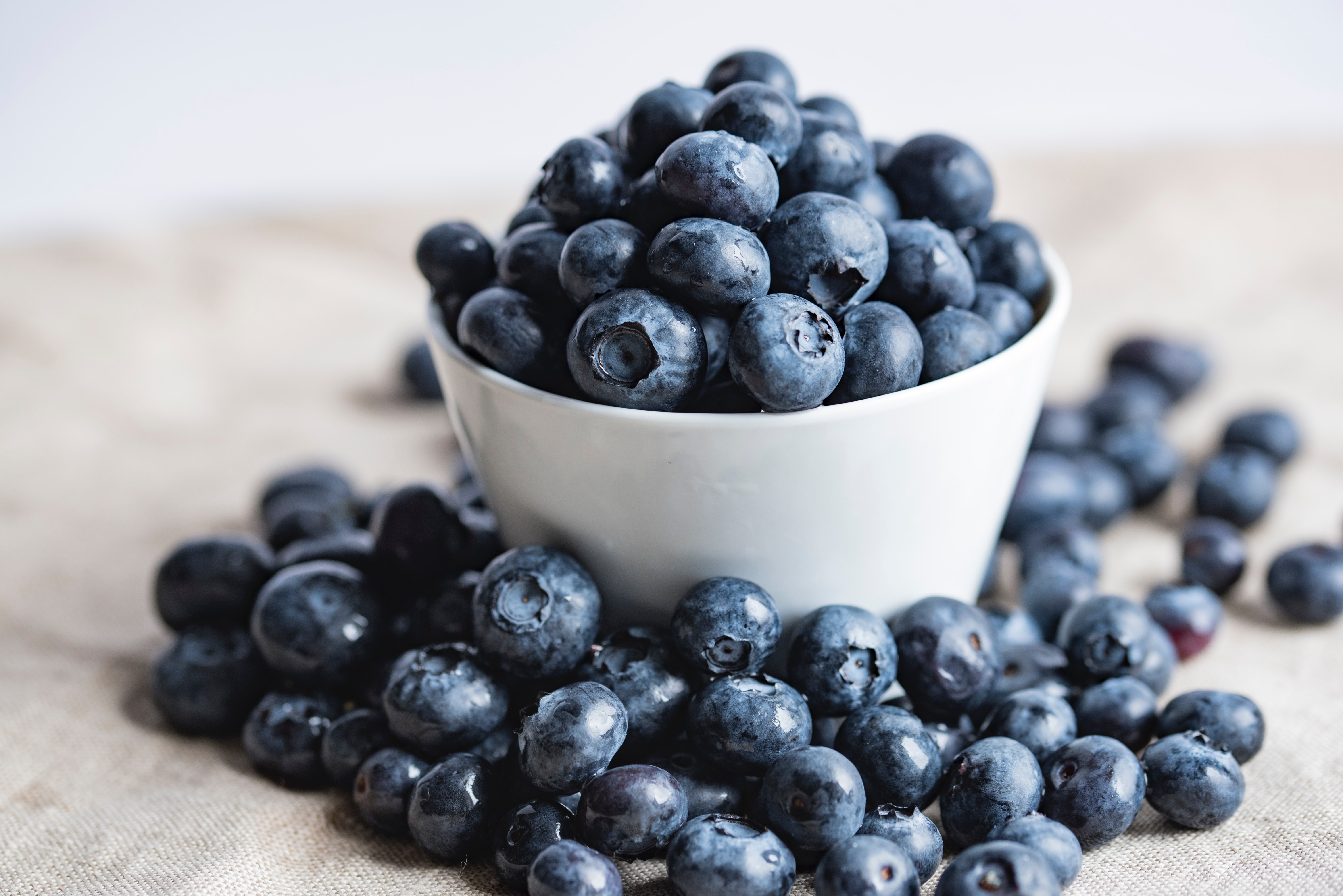 bluebuerries overflowing in a white bowl