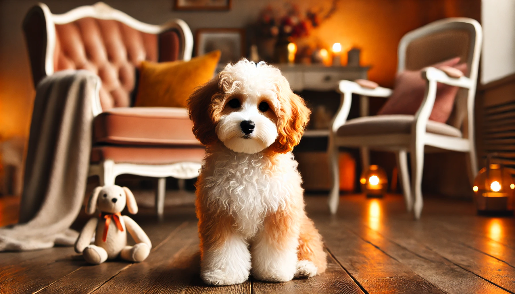 parti apricot maltipoo in a cozy room