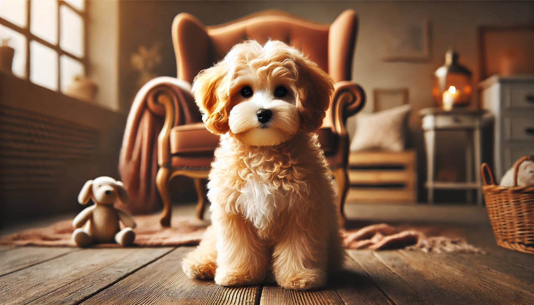 cream and apricot maltipoo with curly coat