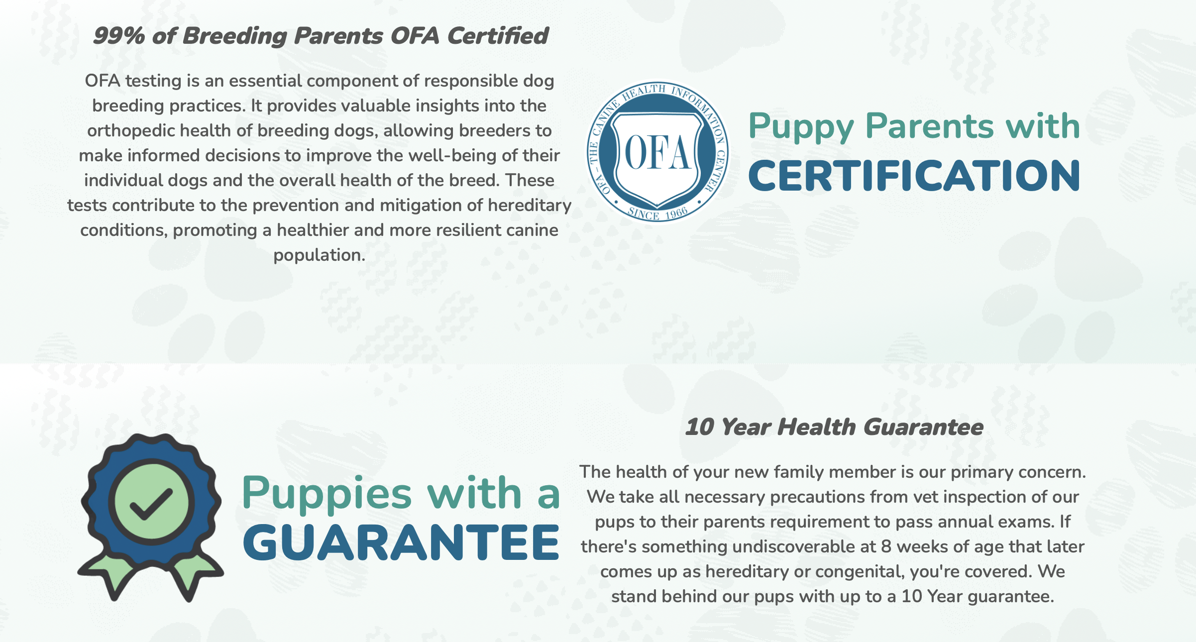 premier pups image of health guarantee and OFA certification