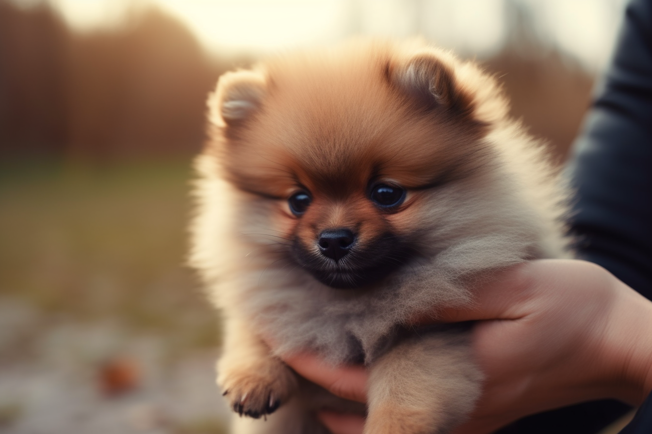 Tiny teacup Pomeranian with a sparkling gaze the smallest version of the breed