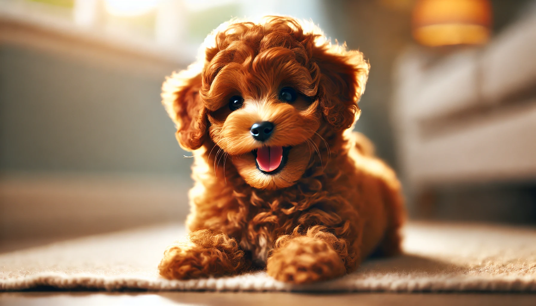 image featuring a playful red Maltipoo puppy. The puppy has a fluffy reddish-brown coat and is actively playing