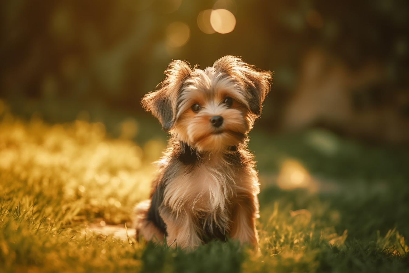 Petite Morkie puppy a mix of Yorkshire Terrier and Maltese