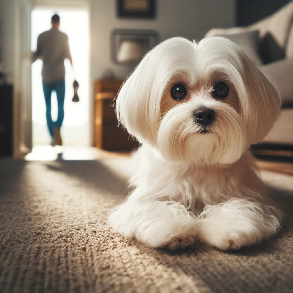 cute maltese dog sitting on floor