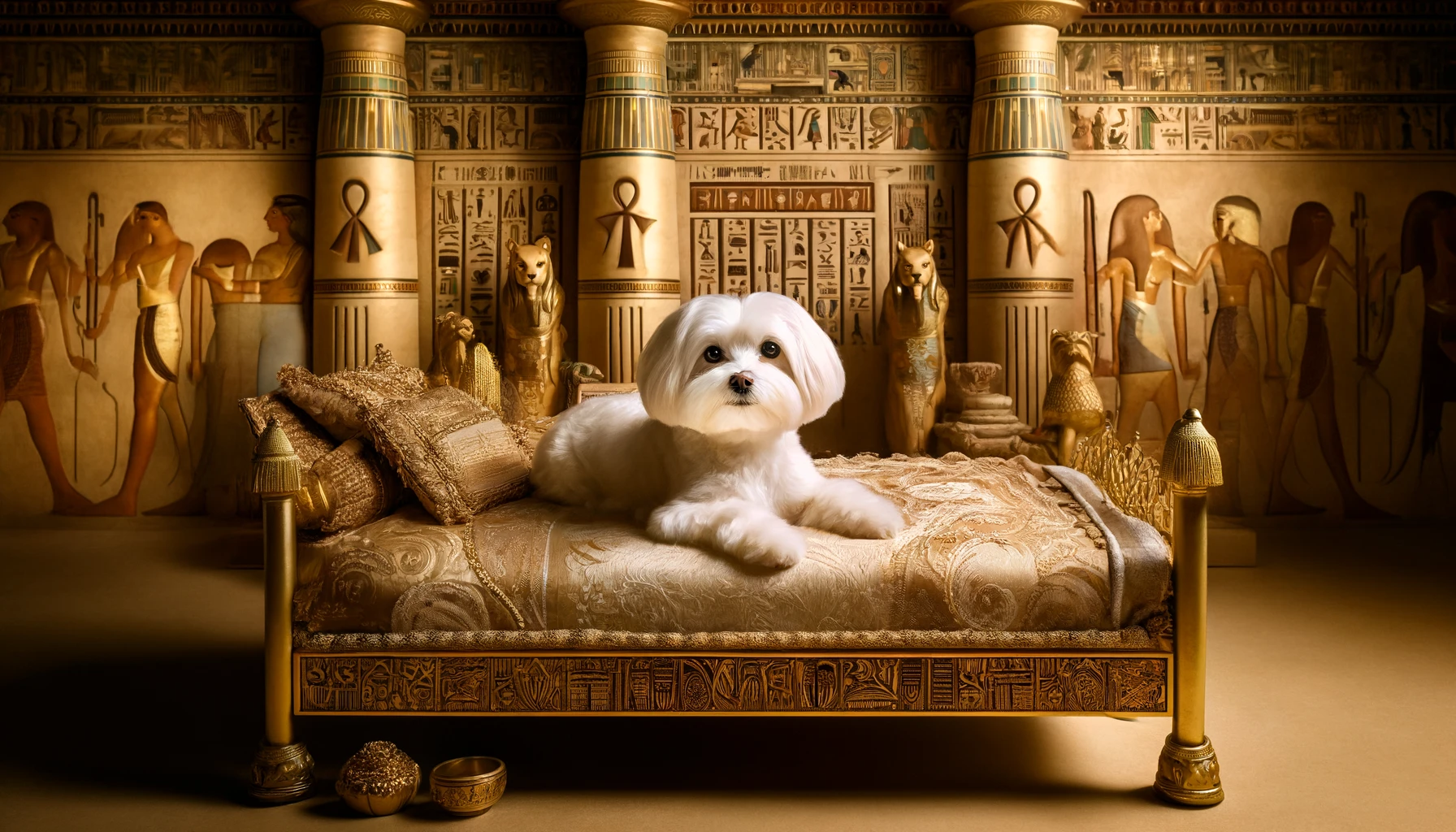a portrayal of a maltese dog in ancient Egypt 